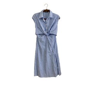Cider Striped Front Cutout Knot Shirt Dress Blue‎ White S Coastal Vacation